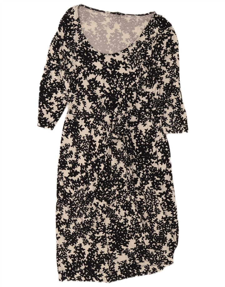 Vestido básico feminino Hobbs manga 3/4 Reino Unido 10 pequeno preto floral viscose