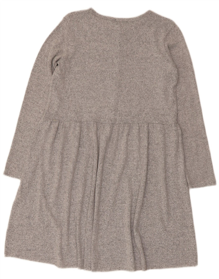 Vestido básico feminino de manga comprida Zara UK 10 pequeno poliéster cinza