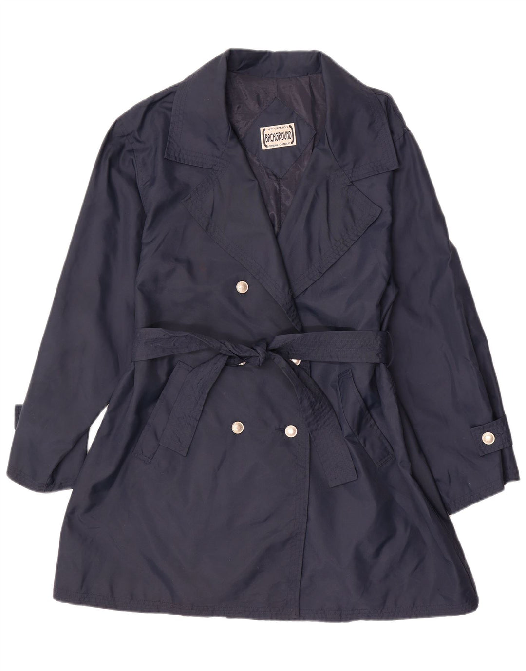 VINTAGE Womens Double Breasted Trench Coat UK 12 Medium Navy Blue