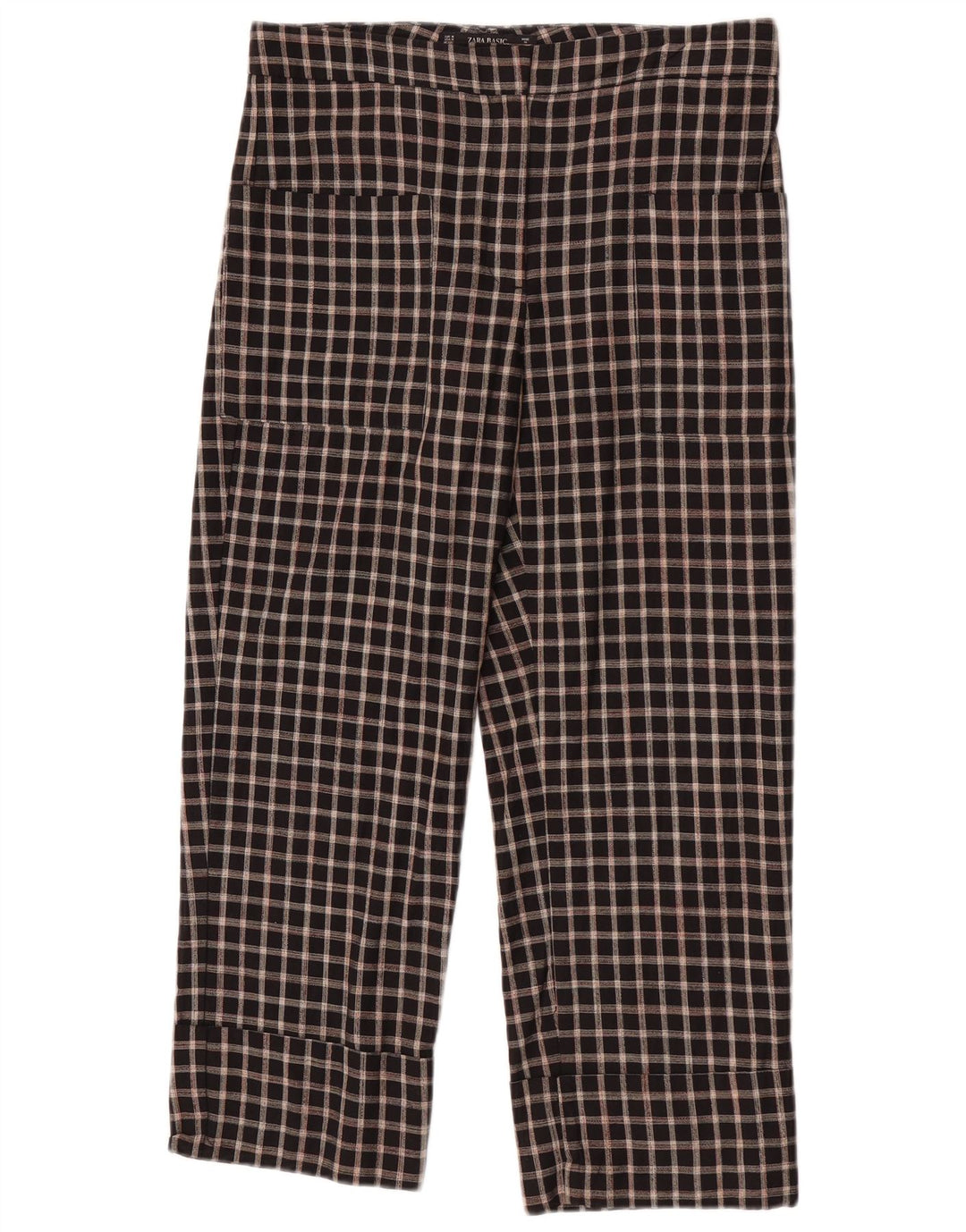 Calça feminina Zara cortada média W28 L23 algodão xadrez preto