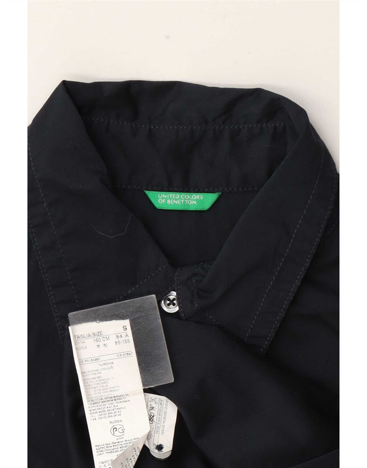 Camisa feminina Benetton UK 10 pequena algodão azul marinho