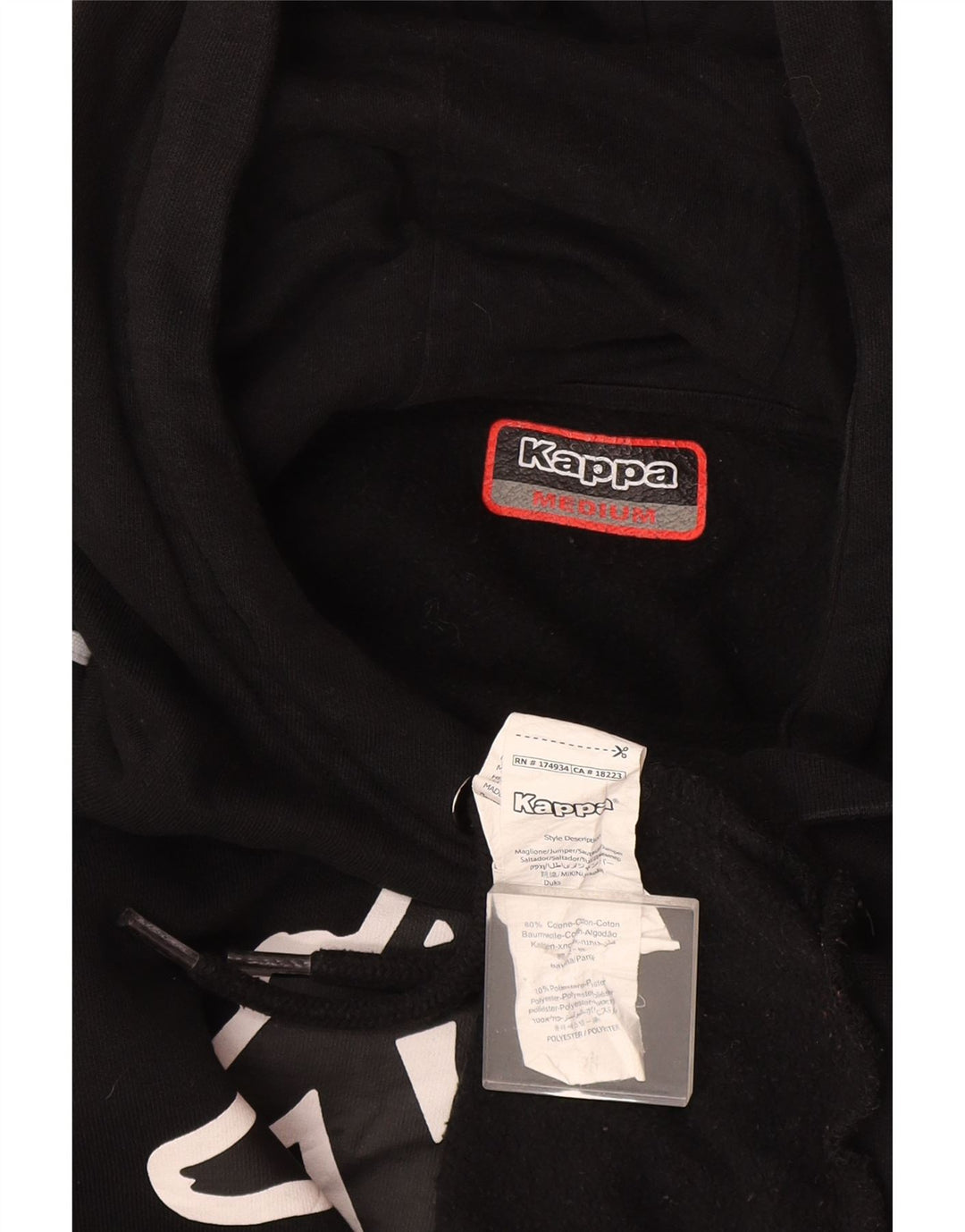 Kappa Mens Graphic Hoodie Jumper Médio Algodão Preto