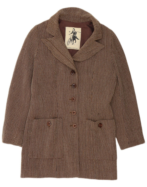 Jaqueta blazer feminina Mariella Burani Longline com 5 botões Reino Unido 16 grande marrom