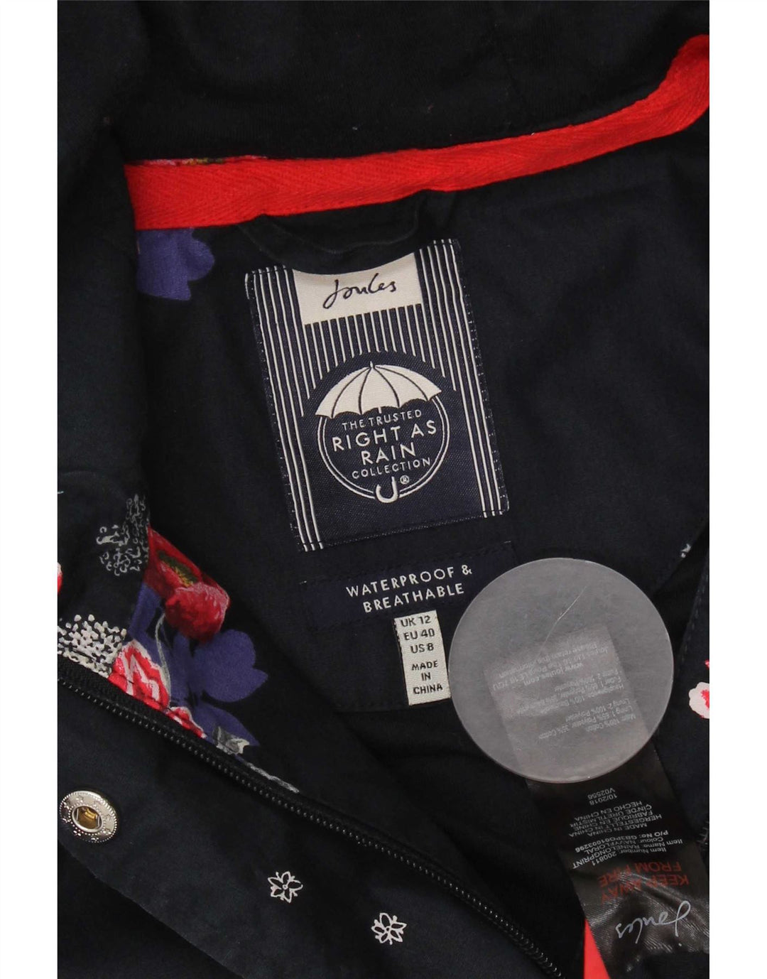 Capa de chuva feminina com capuz Joules UK 12 poliéster floral azul marinho médio
