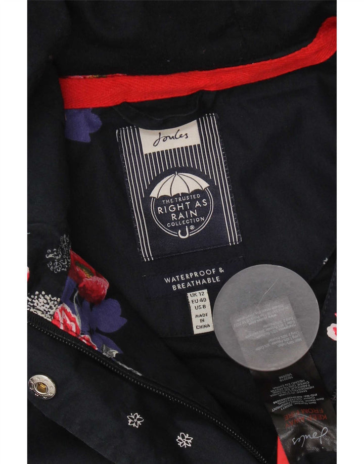 Capa de chuva feminina com capuz Joules UK 12 poliéster floral azul marinho médio