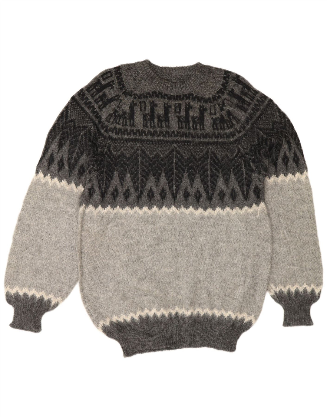 Suéter vintage masculino com gola redonda, pequeno cinza geométrico