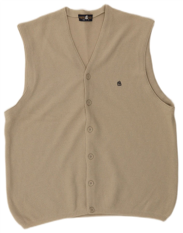 Suéter cardigã masculino sem mangas White Sails lã bege médio