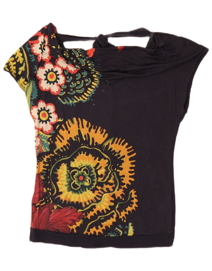 Blusa feminina Desigual Top UK 10 pequena viscose azul marinho