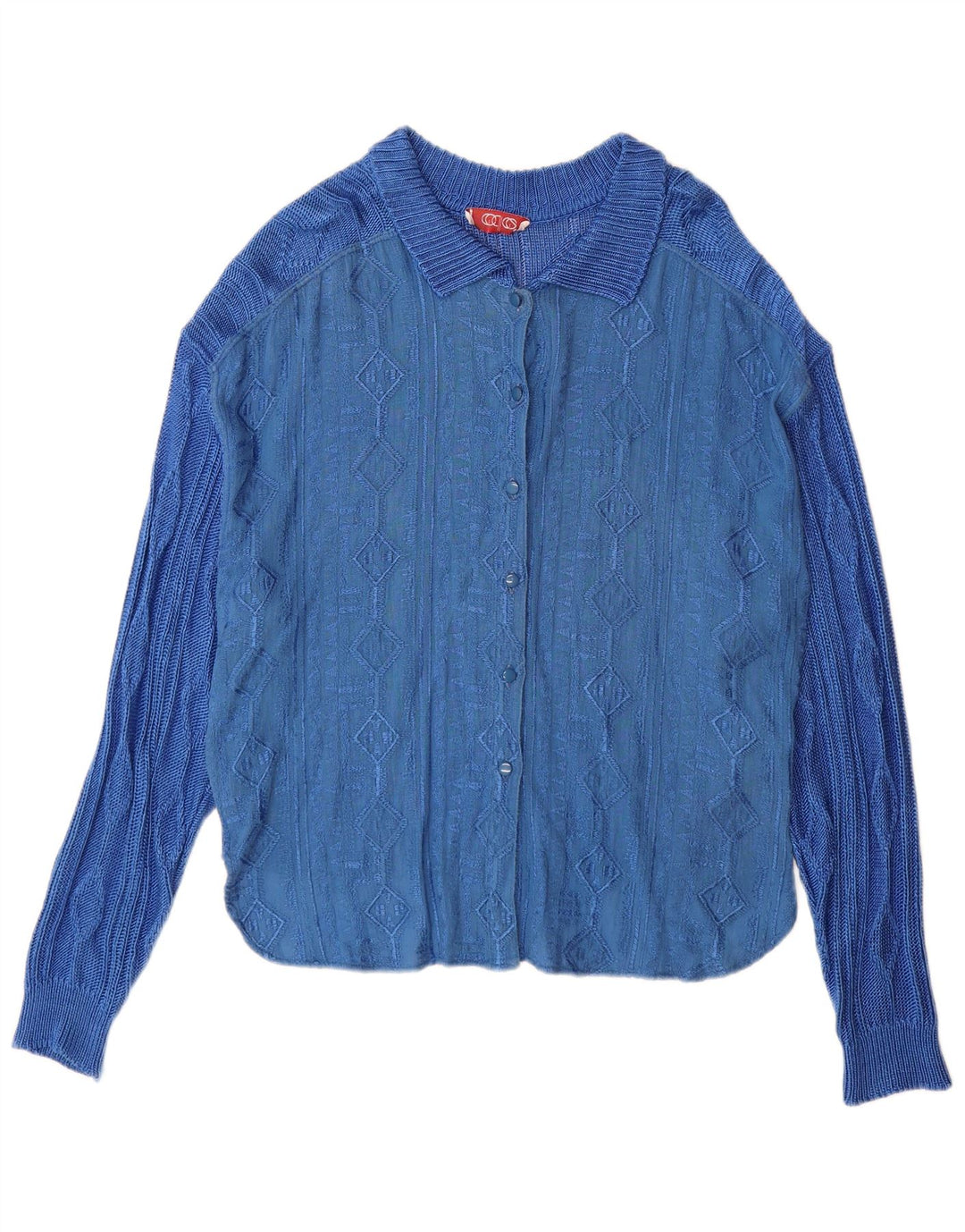 Suéter cardigã feminino vintage IT 44 viscose geométrica azul médio