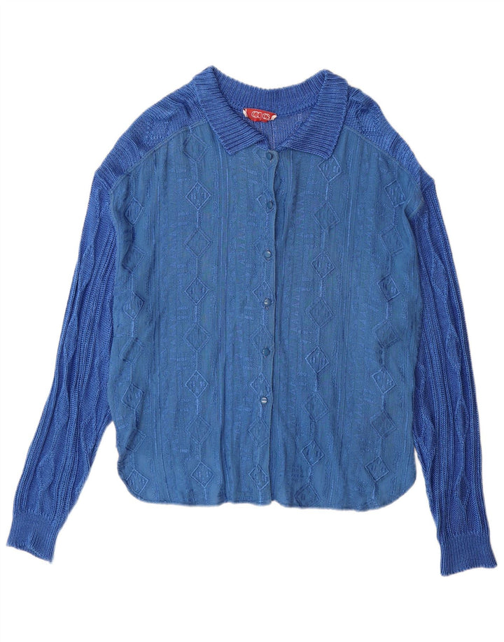 Suéter cardigã feminino vintage IT 44 viscose geométrica azul médio