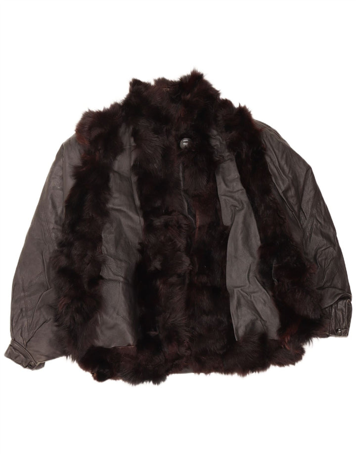 Jaqueta de couro de pele feminina vintage Reino Unido 14 médio preto