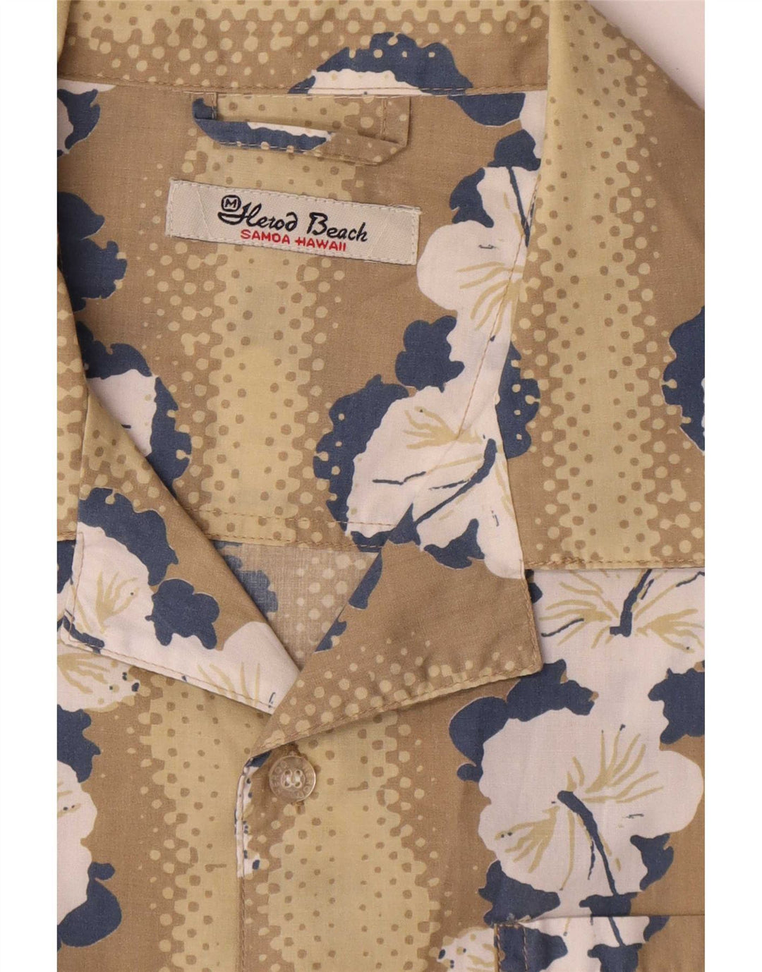 Camisa masculina havaiana vintage de manga curta em poliéster floral bege médio