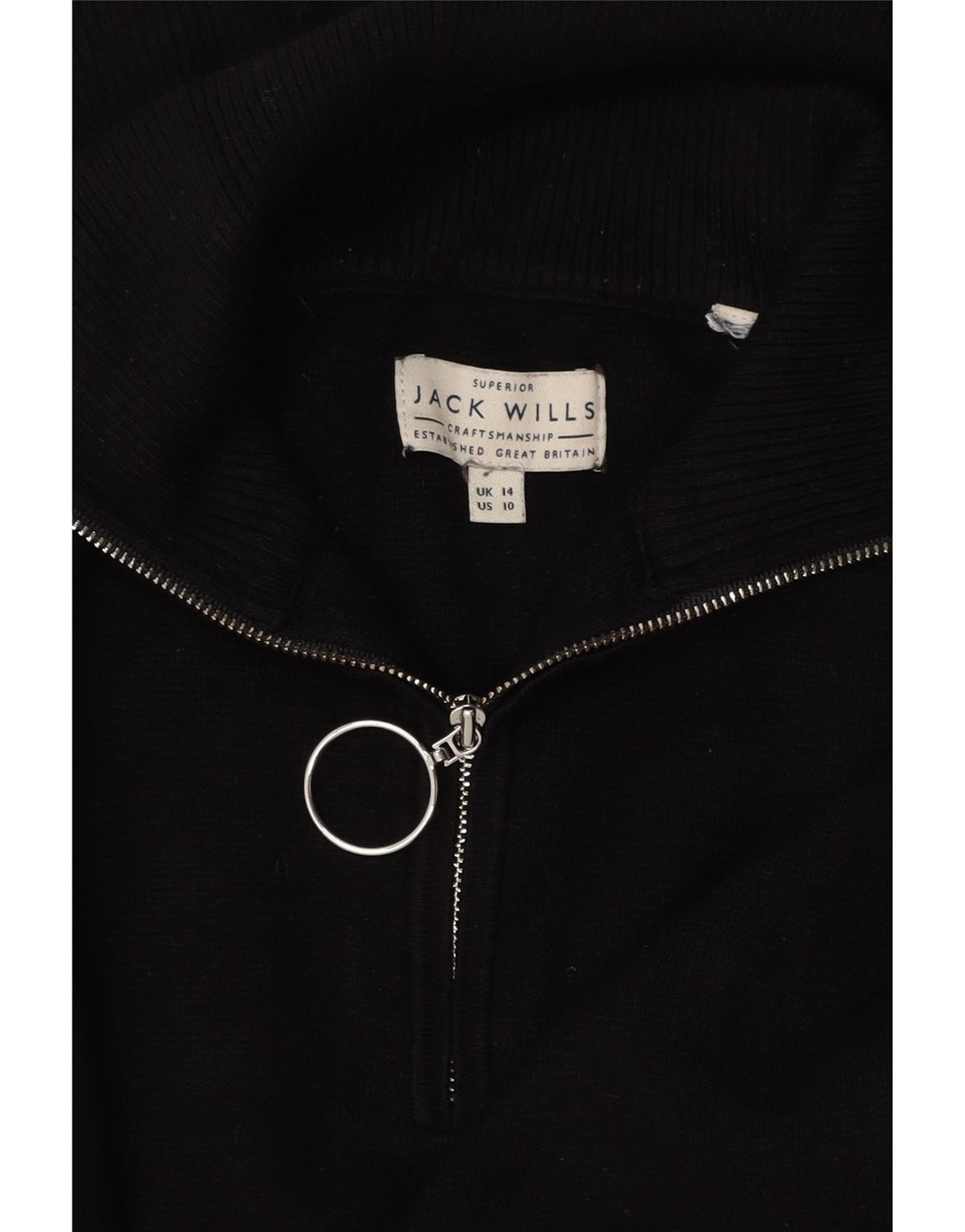 JACK WILLS Suéter feminino grande com zíper e gola redonda Reino Unido 14 grande preto