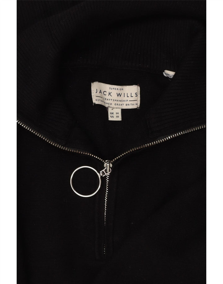 JACK WILLS Suéter feminino grande com zíper e gola redonda Reino Unido 14 grande preto