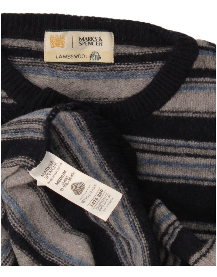 Suéter masculino Marks & Spencer com gola redonda listrado azul marinho médio