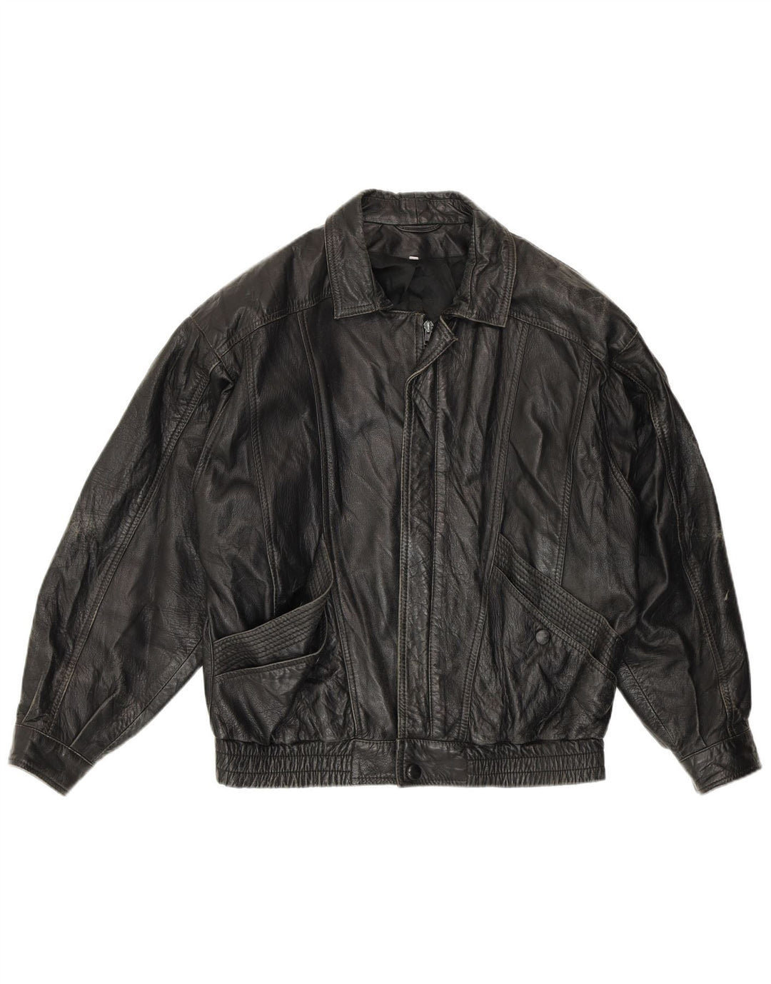 Jaqueta bomber de couro masculina vintage IT 48 couro preto médio