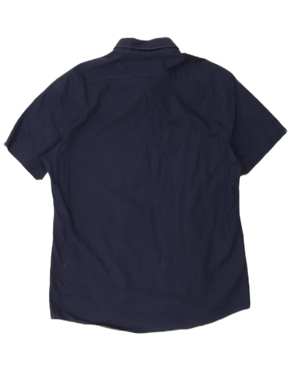 Camisa masculina Jules de manga curta slim fit tamanho 43/44 grande azul marinho