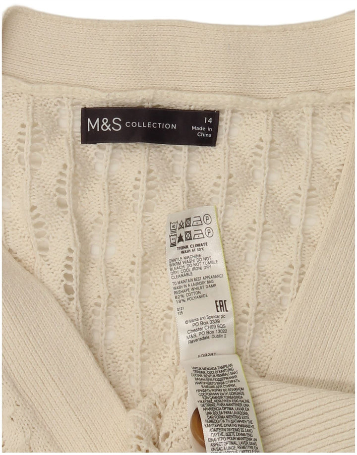 Suéter cardigã feminino Marks & Spencer Reino Unido 14 grande algodão branco
