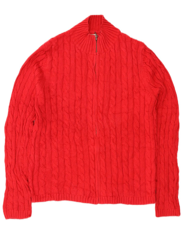 Suéter cardigã feminino com zíper completo L.L.Bean Reino Unido 14 algodão vermelho médio