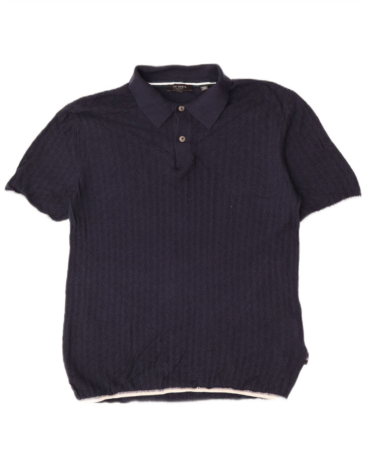 Suéter masculino Ted Baker com gola polo tamanho 3 médio azul marinho