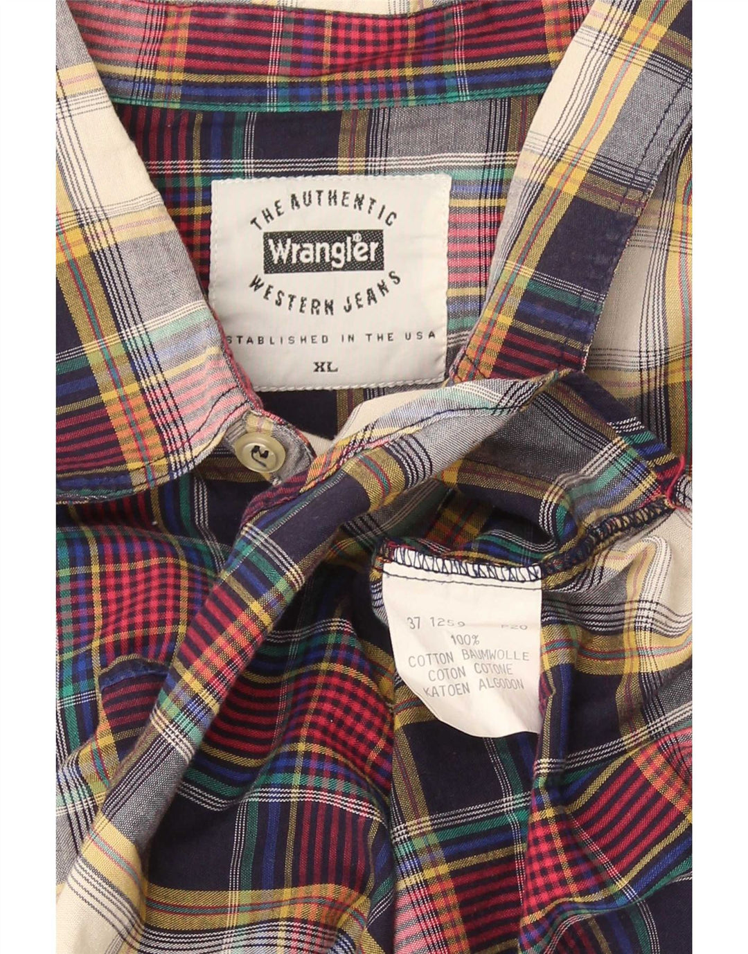 Camisa de flanela masculina Wrangler 15-16 anos XL algodão xadrez multicolorido
