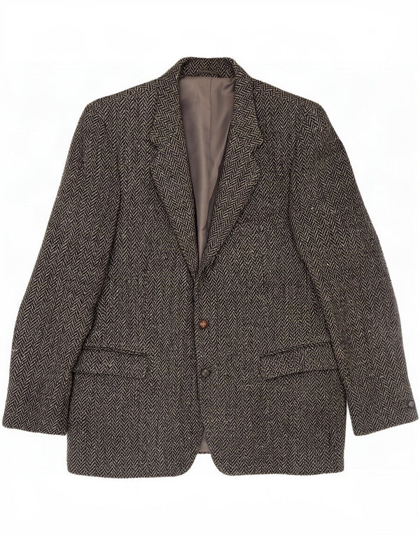 Jaqueta blazer masculina Crescent com 2 botões Reino Unido 38 lã espinha de peixe cinza médio