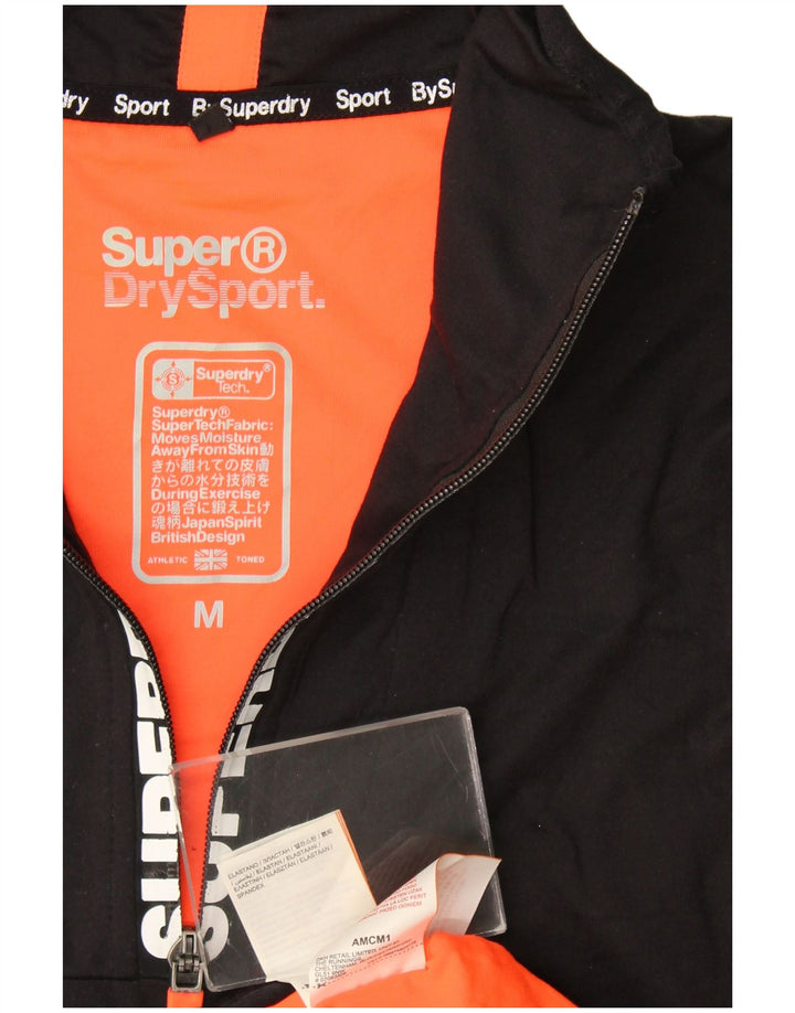 Superdry Mens Graphic Zip Neck Pullover Treino Top Médio Preto