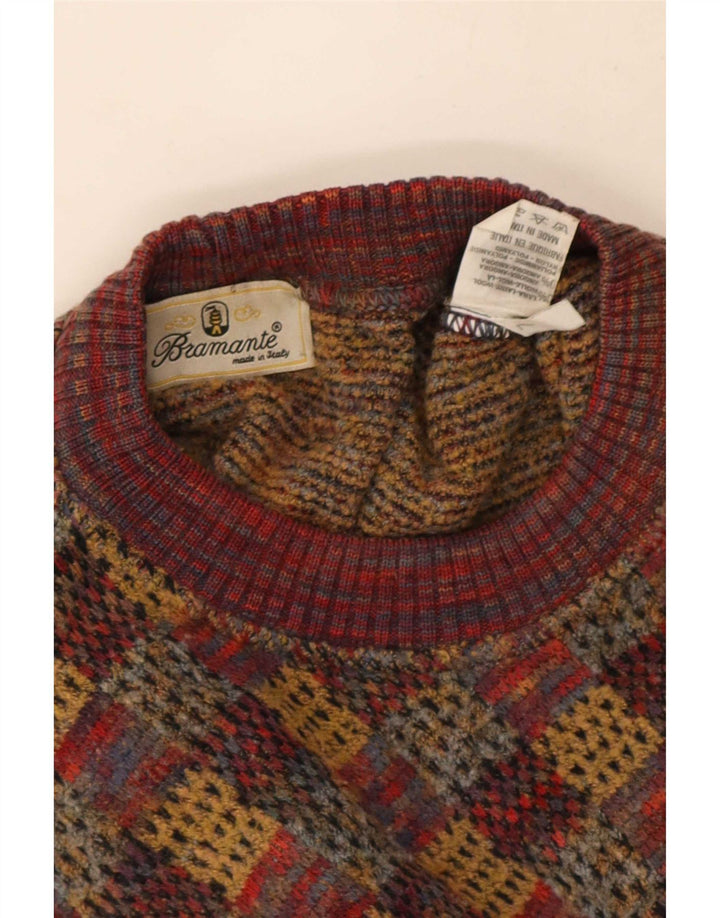 Suéter masculino Bramante com gola redonda XL de lã geométrica multicolorida