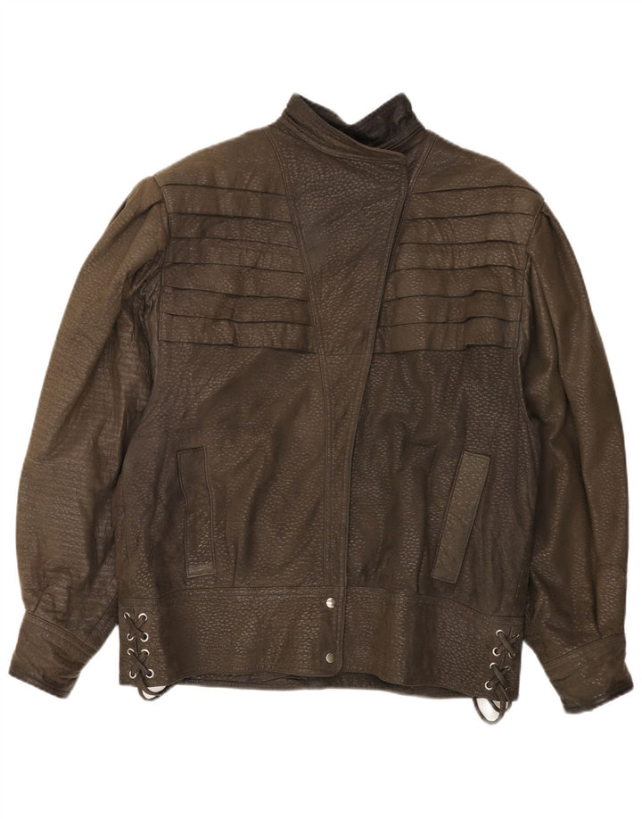 Jaqueta de couro feminina vintage UK 20 2XL couro marrom