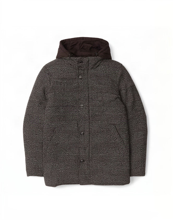 Casaco masculino acolchoado com capuz Coveri UK 38 poliéster preto médio