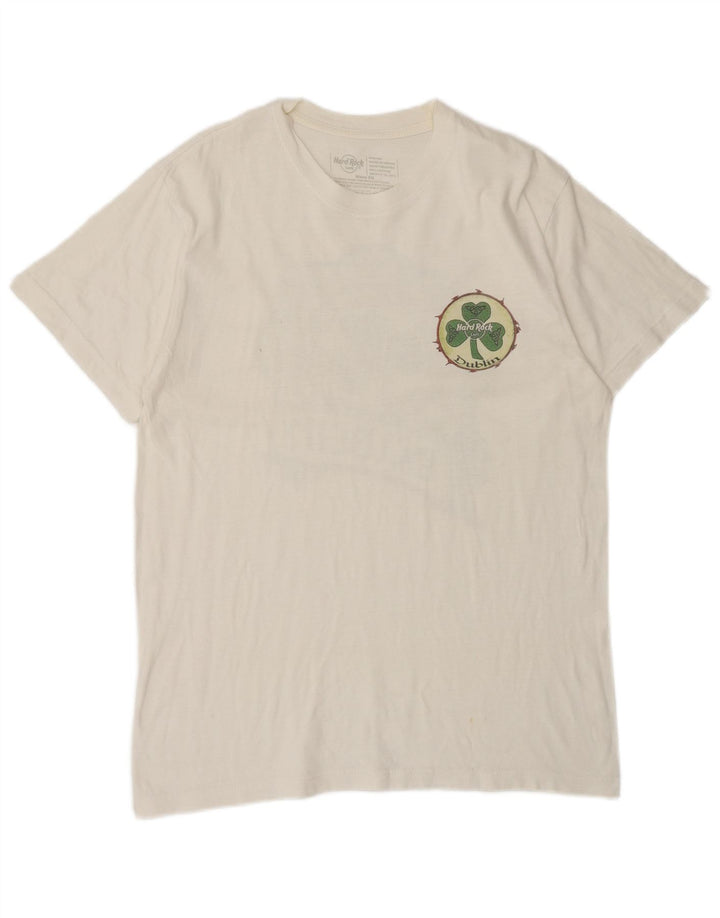 Camiseta masculina Hard Rock Cafe Dublin com estampa gráfica de algodão branco médio