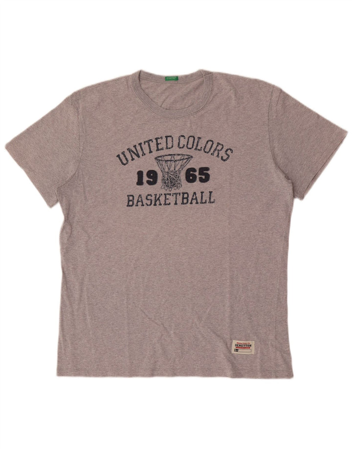 Camiseta gráfica masculina Benetton Top grande cinza manchado