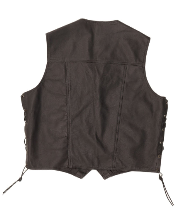 Vintage Womens Motorstyle Graphic Leather Waistcoat UK 24 4XL Black