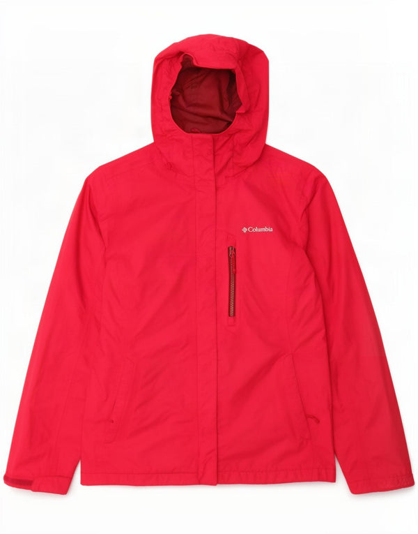 Jaqueta de chuva feminina com capuz Columbia UK 10 pequena rosa nylon