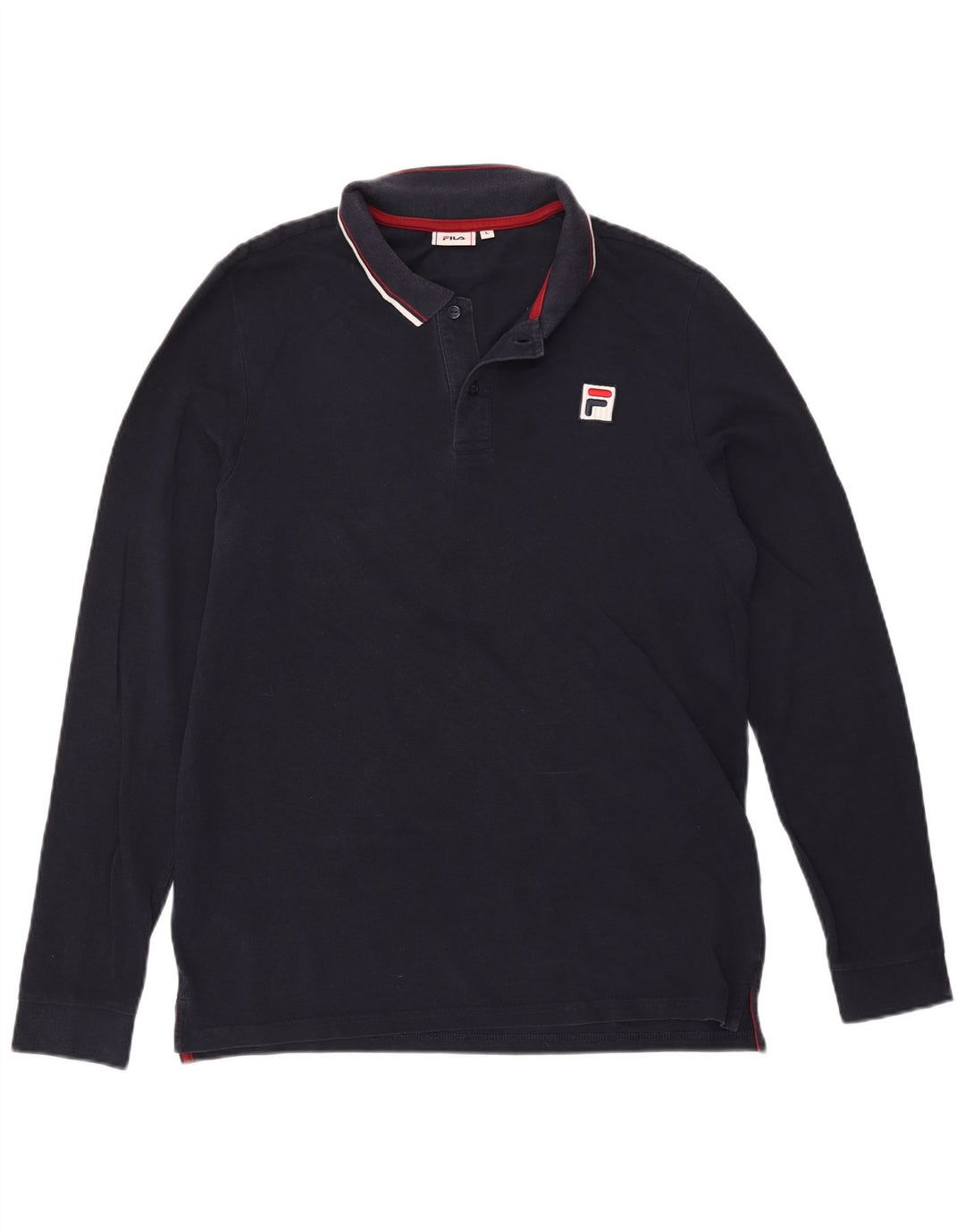 Polo masculino Fila de manga comprida grande algodão azul marinho