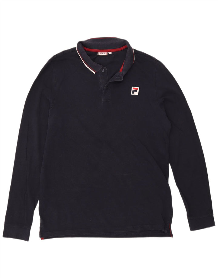 Polo masculino Fila de manga comprida grande algodão azul marinho