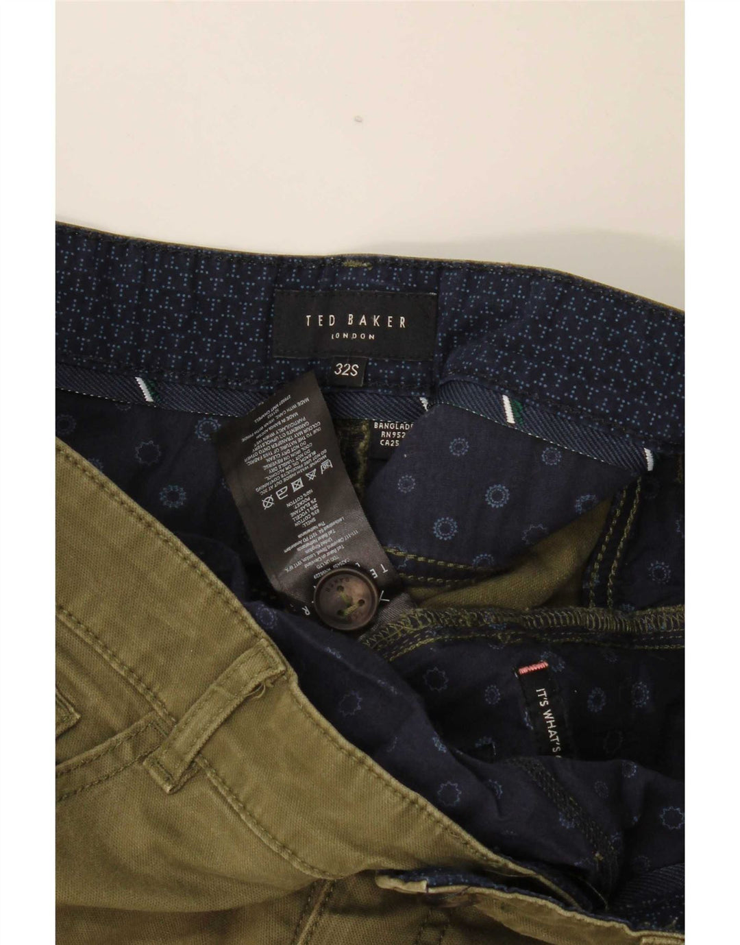 Calça casual slim masculina Ted Baker W32 L29 algodão cáqui