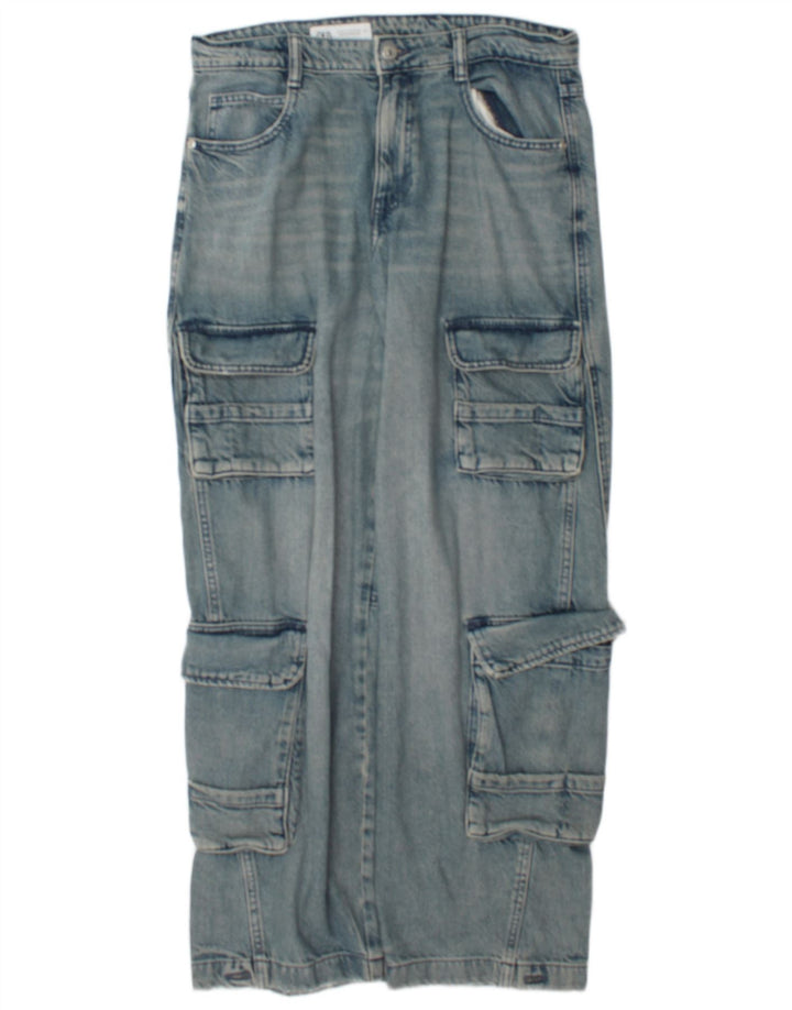 Calça Jeans Cargo Straight Zara Feminina EU 38 Pequeno W28 L31 Azul