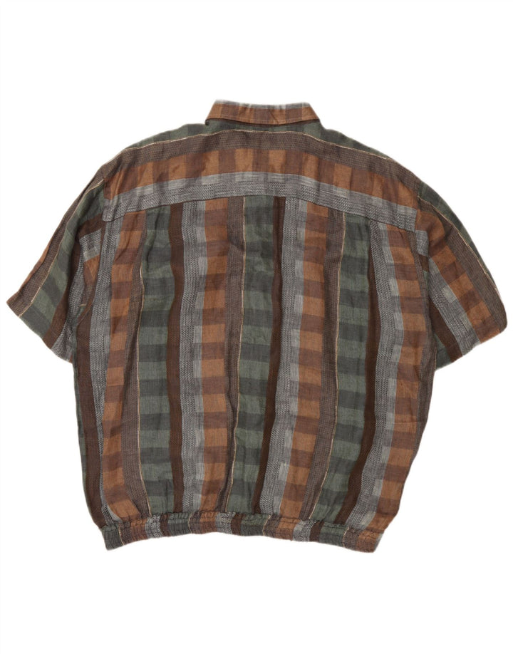 Pulôver masculino vintage de manga curta XL linho xadrez multicolorido