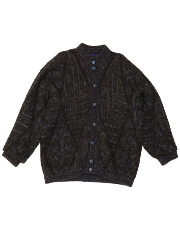 Suéter cardigã masculino vintage grande preto geométrico