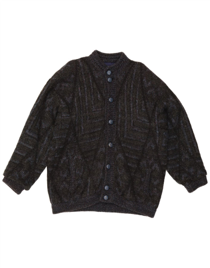 Suéter cardigã masculino vintage grande preto geométrico
