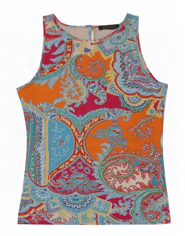 Blusa feminina sem mangas Ralph Lauren UK 10 pequena paisley multicolorida