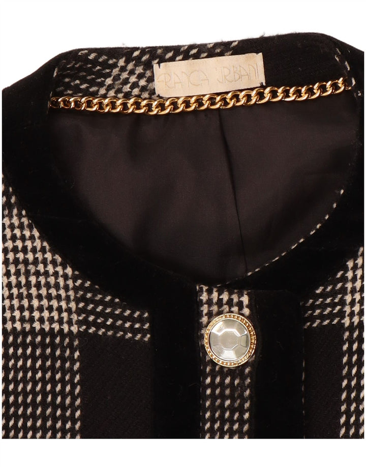 Jaqueta blazer feminina vintage de 5 botões Reino Unido 14 médio preto houndstooth