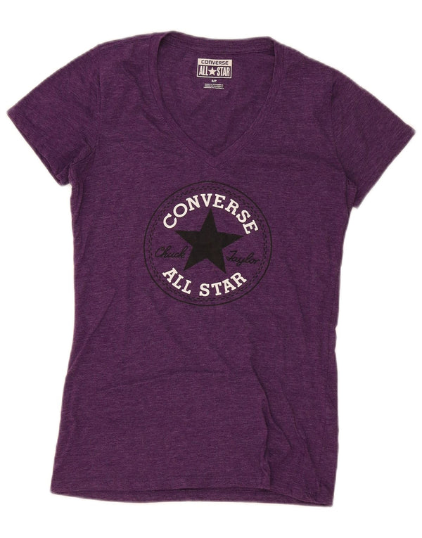 Camiseta feminina Converse com estampa gráfica UK 10 algodão manchado roxo pequeno