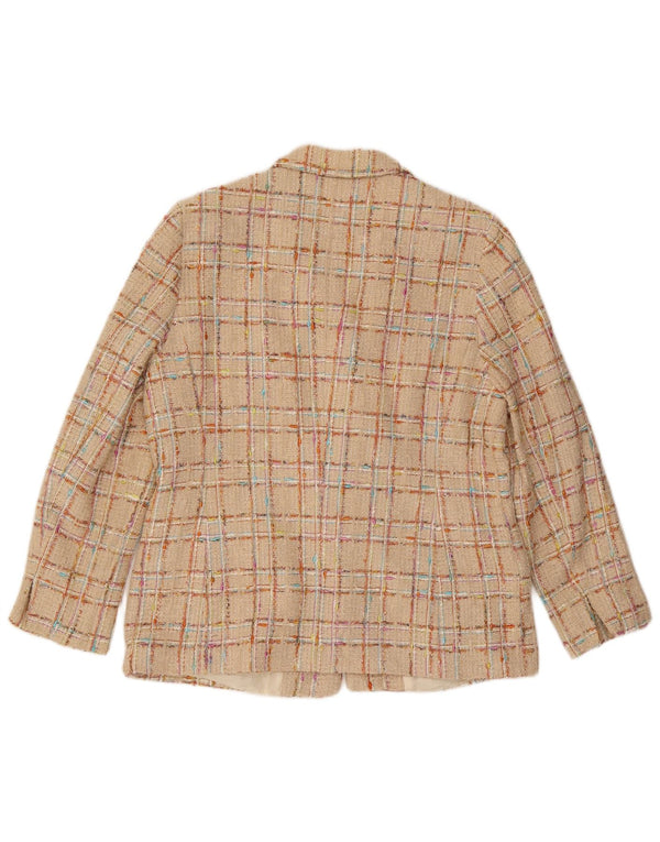 Jaqueta blazer feminina Elegance de 6 botões Reino Unido 18 XL bege xadrez algodão