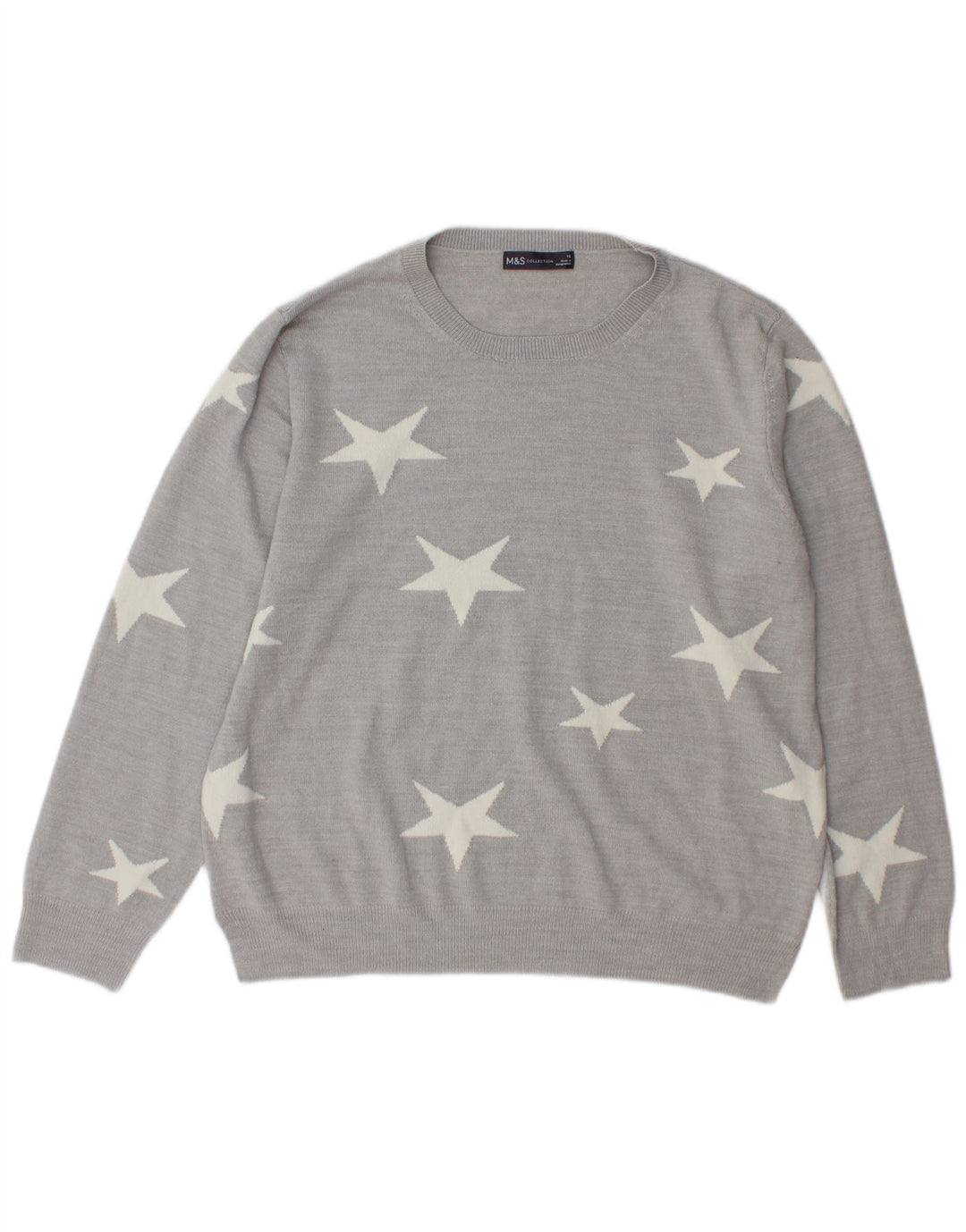 Suéter feminino Marks & Spencer com gola redonda Reino Unido 16 grande cinza