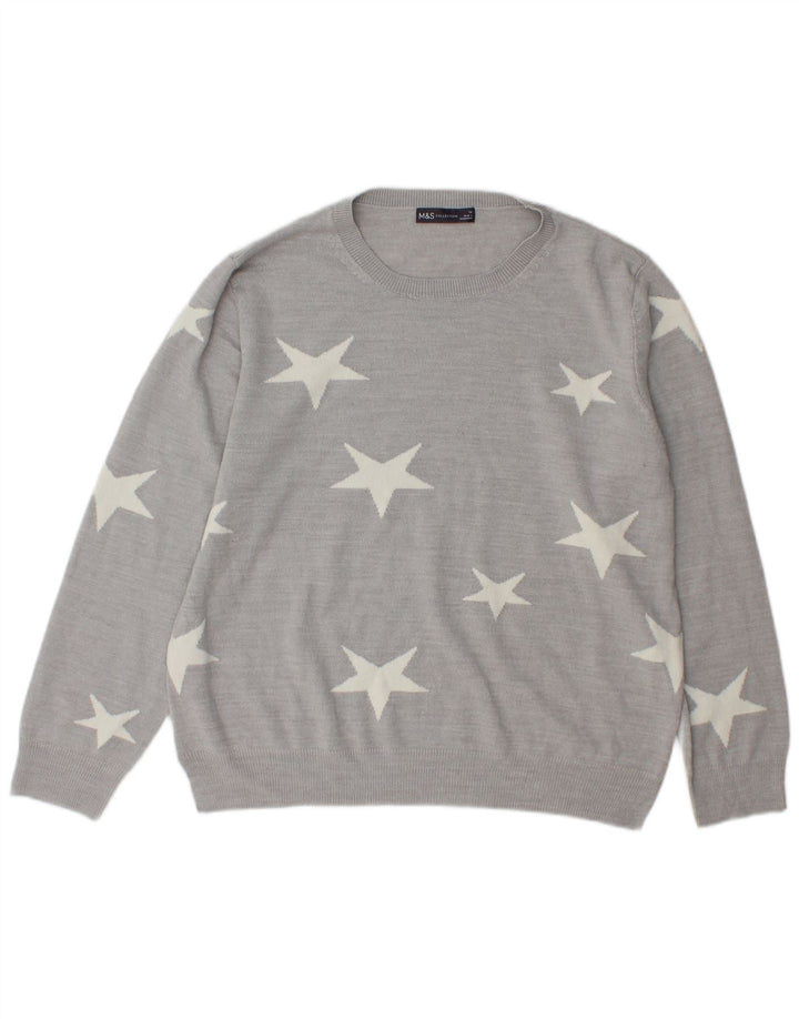 Suéter feminino Marks & Spencer com gola redonda Reino Unido 16 grande cinza