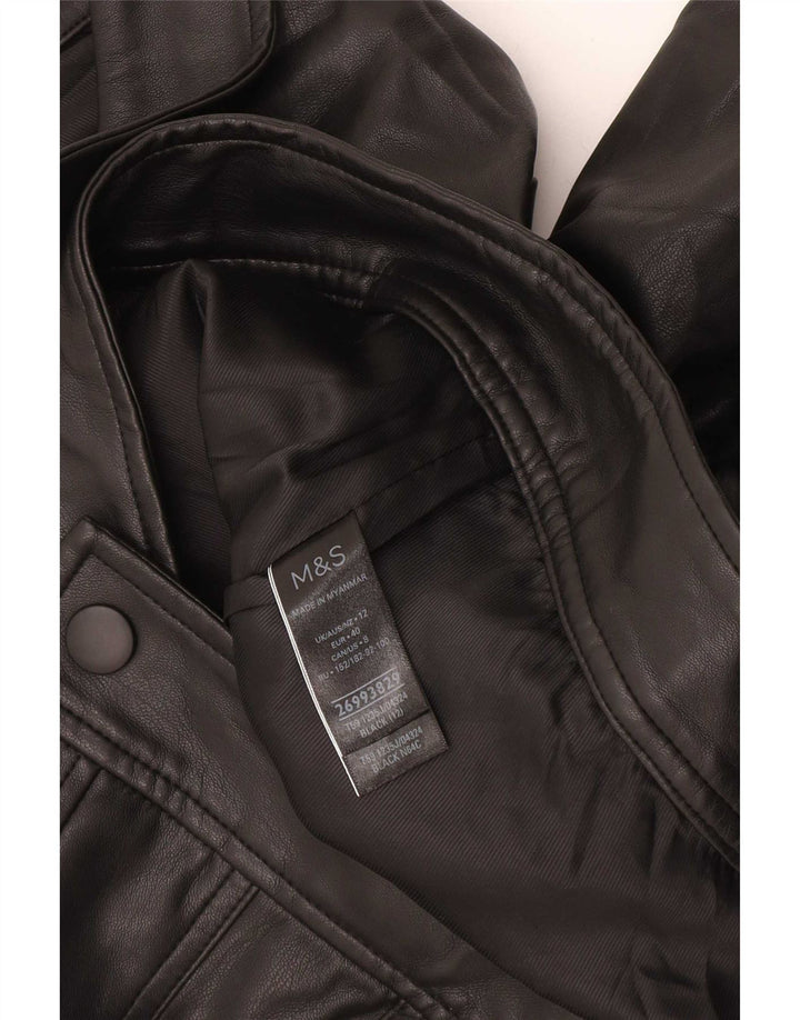 Jaqueta bomber feminina de couro sintético Marks & Spencer Reino Unido 12 média preta
