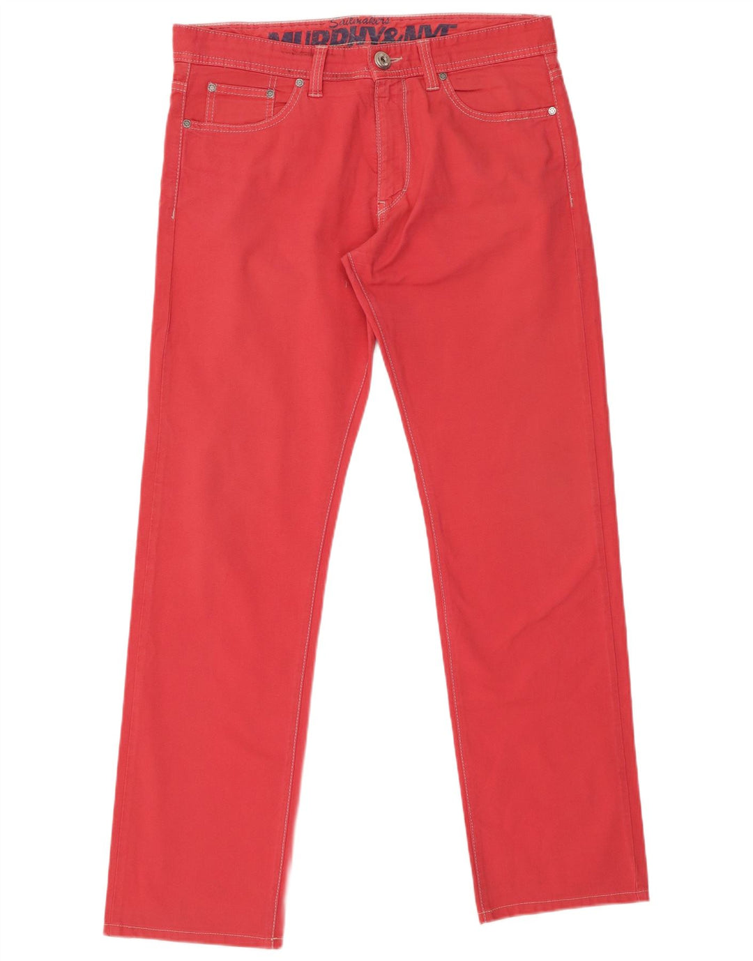 Calça casual reta masculina MURPHY & NYE W34 L32 algodão vermelho