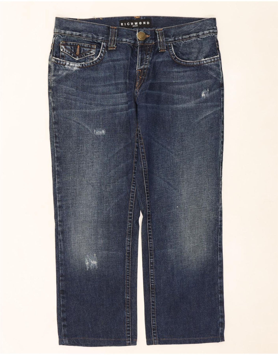 RICHMOND Jeans retos femininos desgastados W36 L27 algodão azul marinho